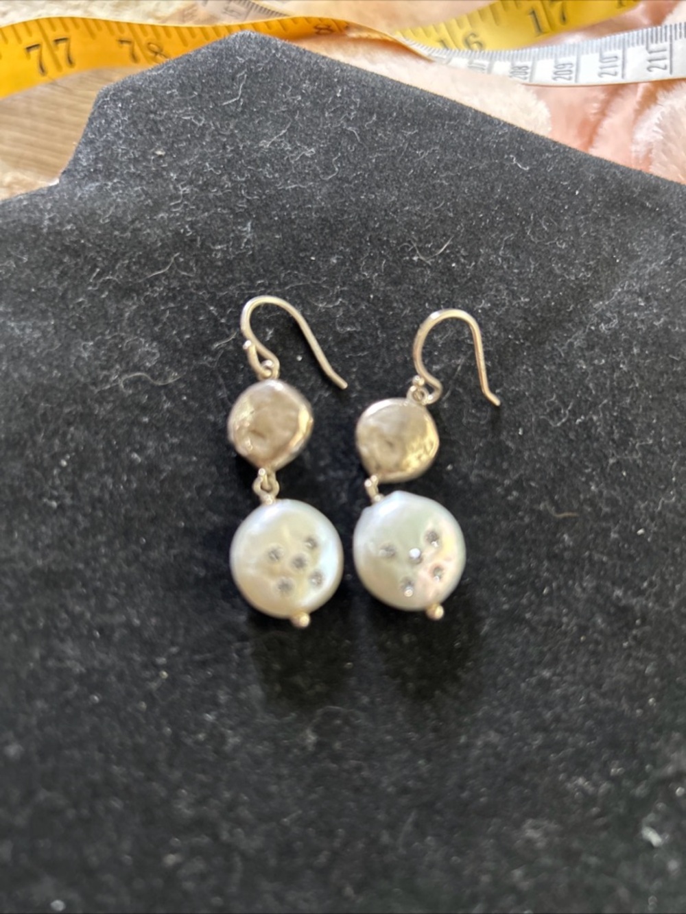 Silpada Sterling Silver Drop Earrings  Pearl Discs With Swarovski Crystal Rare